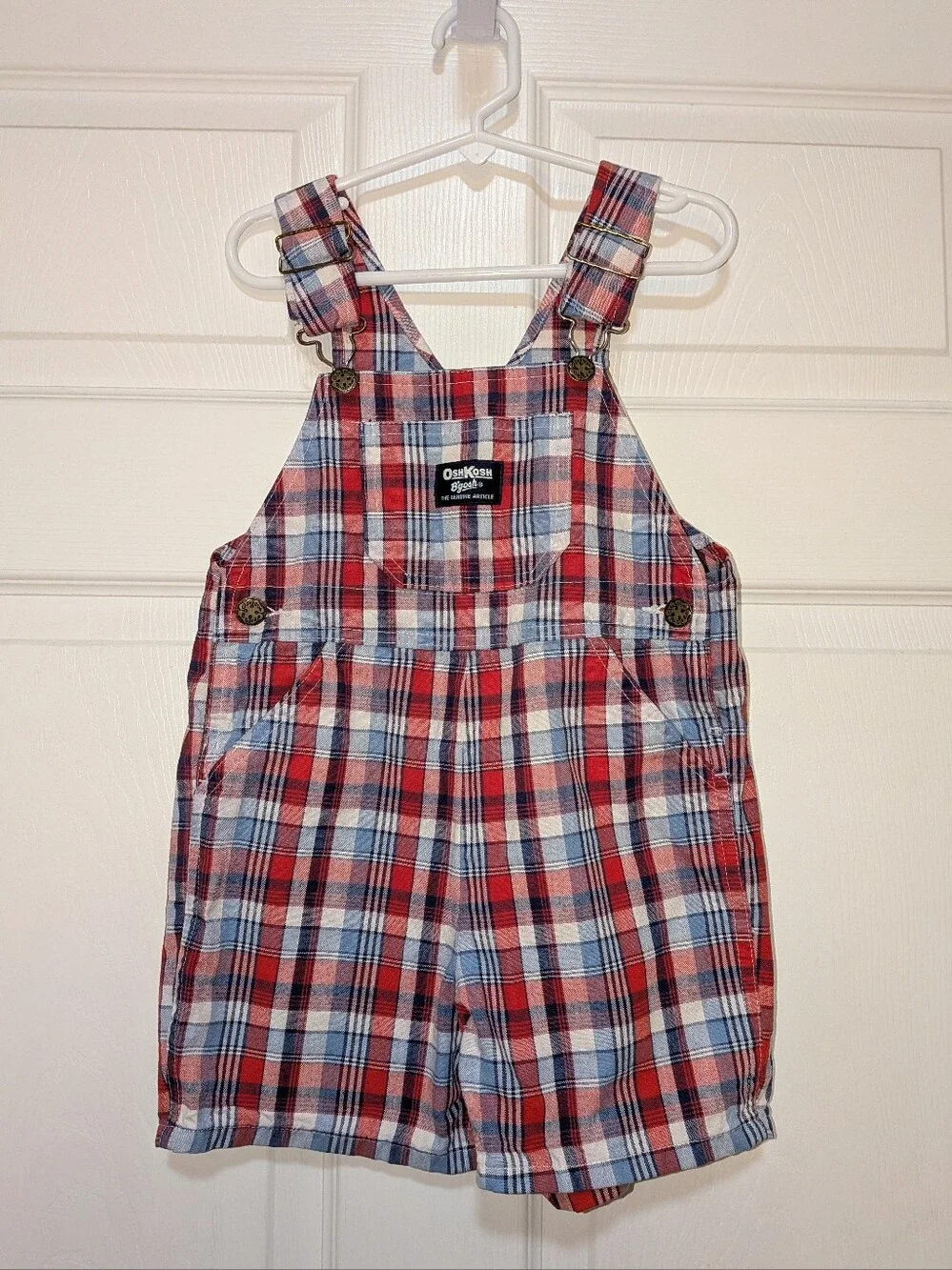 Oshkosh Vintage Red White Blue Plaid Overalls 4T